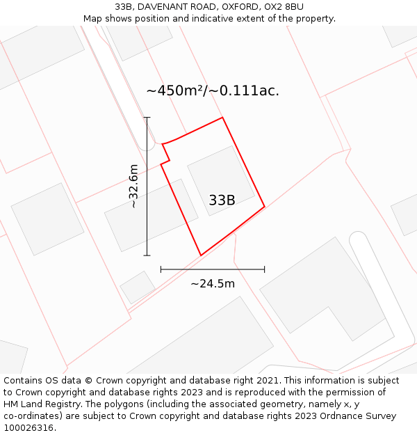 33B, DAVENANT ROAD, OXFORD, OX2 8BU: Plot and title map