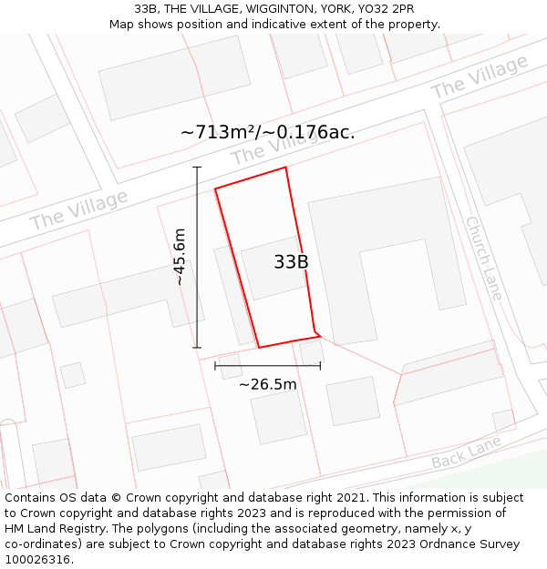 33B, THE VILLAGE, WIGGINTON, YORK, YO32 2PR: Plot and title map