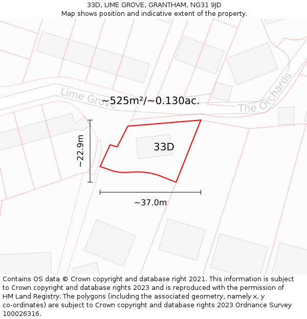 33D, LIME GROVE, GRANTHAM, NG31 9JD: Plot and title map