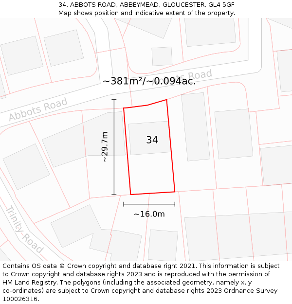 34, ABBOTS ROAD, ABBEYMEAD, GLOUCESTER, GL4 5GF: Plot and title map