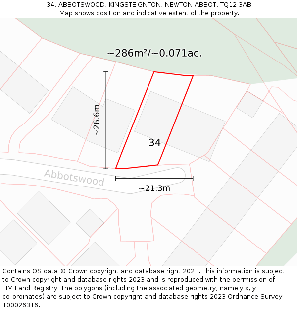 34, ABBOTSWOOD, KINGSTEIGNTON, NEWTON ABBOT, TQ12 3AB: Plot and title map