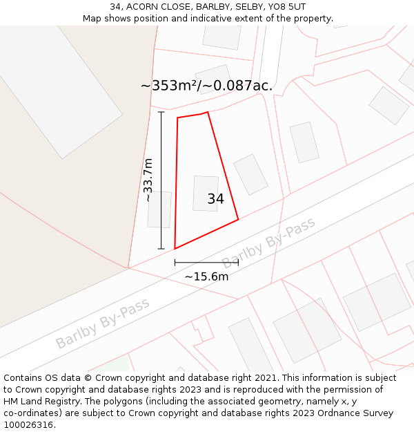 34, ACORN CLOSE, BARLBY, SELBY, YO8 5UT: Plot and title map