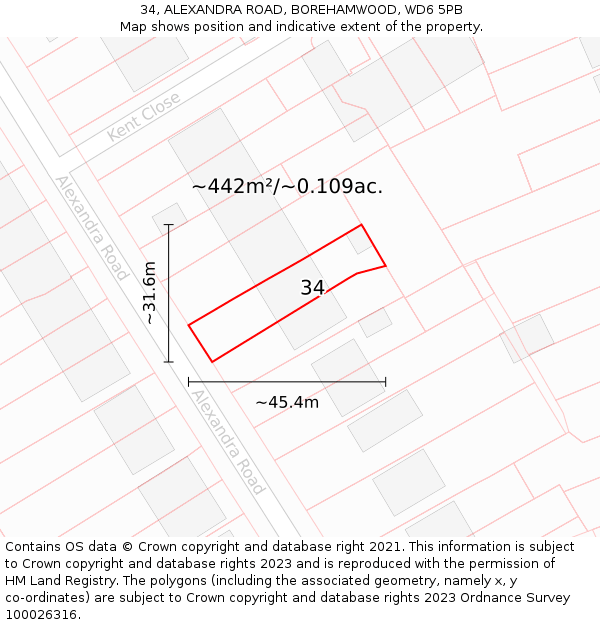 34, ALEXANDRA ROAD, BOREHAMWOOD, WD6 5PB: Plot and title map