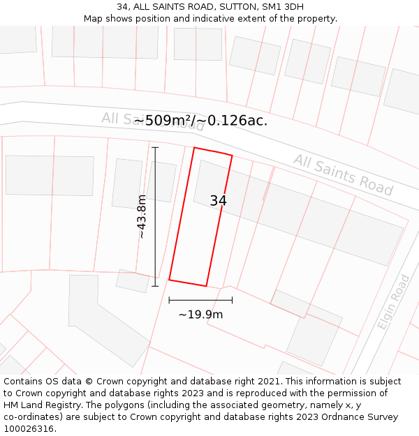 34, ALL SAINTS ROAD, SUTTON, SM1 3DH: Plot and title map