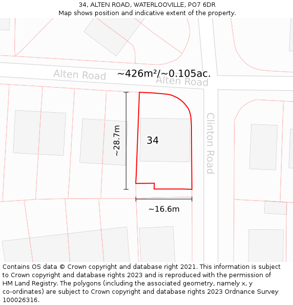 34, ALTEN ROAD, WATERLOOVILLE, PO7 6DR: Plot and title map