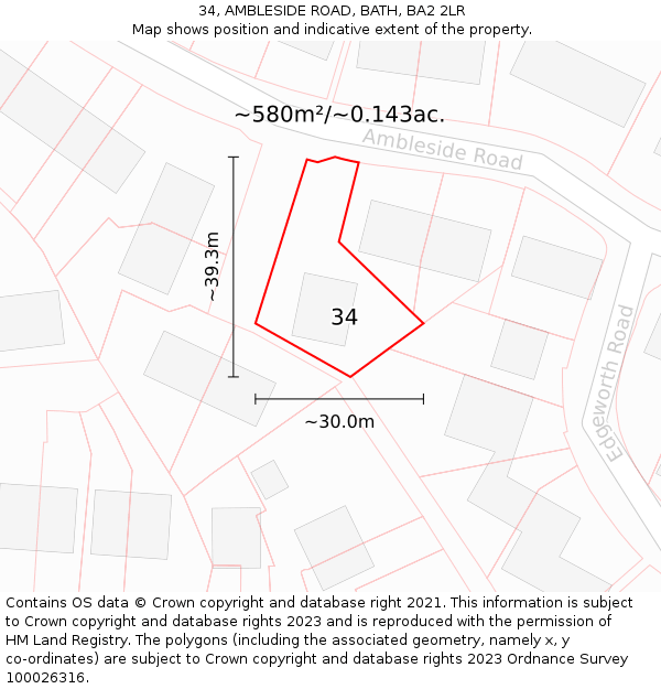 34, AMBLESIDE ROAD, BATH, BA2 2LR: Plot and title map