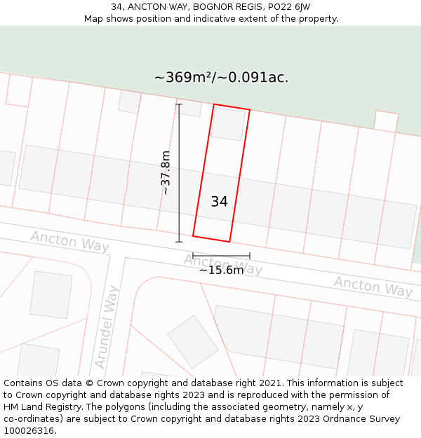 34, ANCTON WAY, BOGNOR REGIS, PO22 6JW: Plot and title map