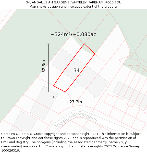 34, ANDALUSIAN GARDENS, WHITELEY, FAREHAM, PO15 7DU: Plot and title map