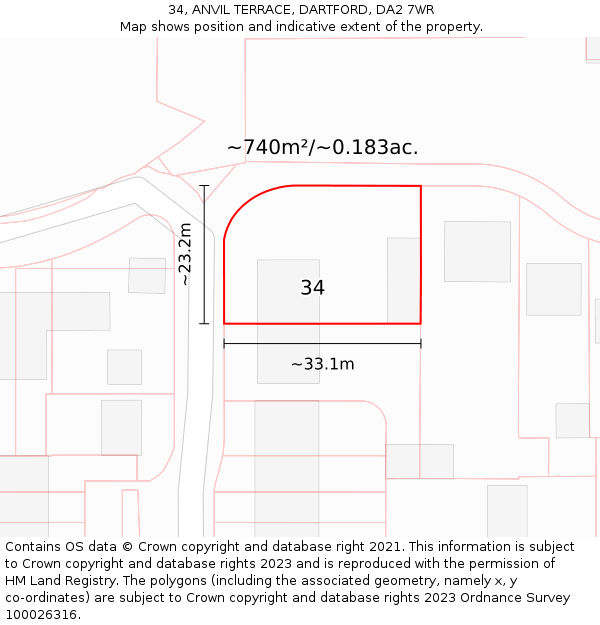 34, ANVIL TERRACE, DARTFORD, DA2 7WR: Plot and title map