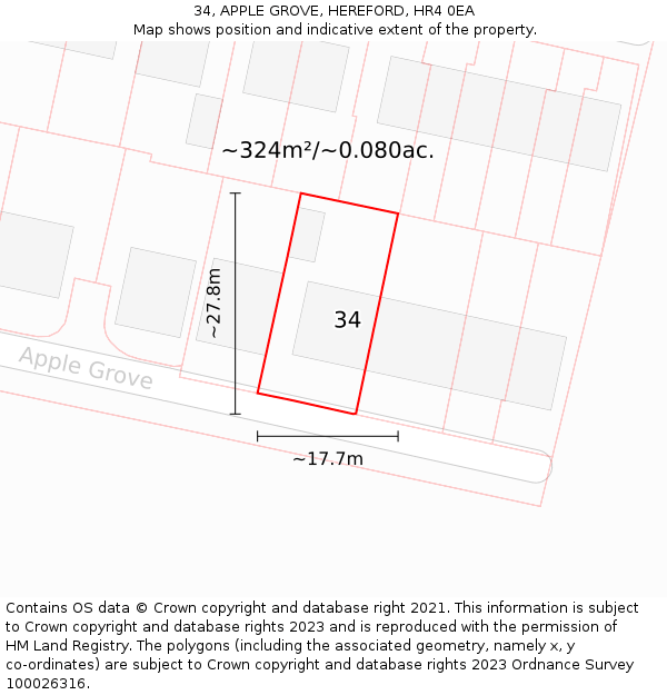 34, APPLE GROVE, HEREFORD, HR4 0EA: Plot and title map