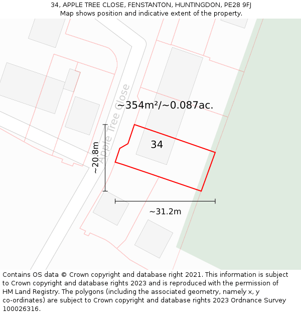 34, APPLE TREE CLOSE, FENSTANTON, HUNTINGDON, PE28 9FJ: Plot and title map