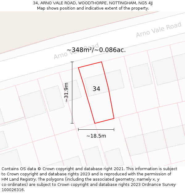 34, ARNO VALE ROAD, WOODTHORPE, NOTTINGHAM, NG5 4JJ: Plot and title map