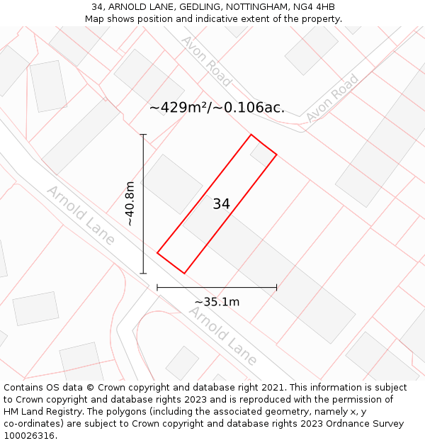 34, ARNOLD LANE, GEDLING, NOTTINGHAM, NG4 4HB: Plot and title map