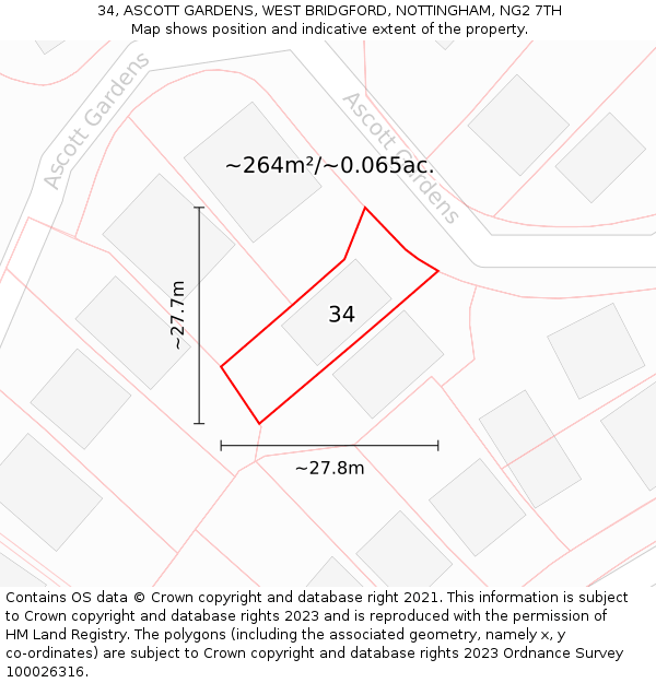 34, ASCOTT GARDENS, WEST BRIDGFORD, NOTTINGHAM, NG2 7TH: Plot and title map