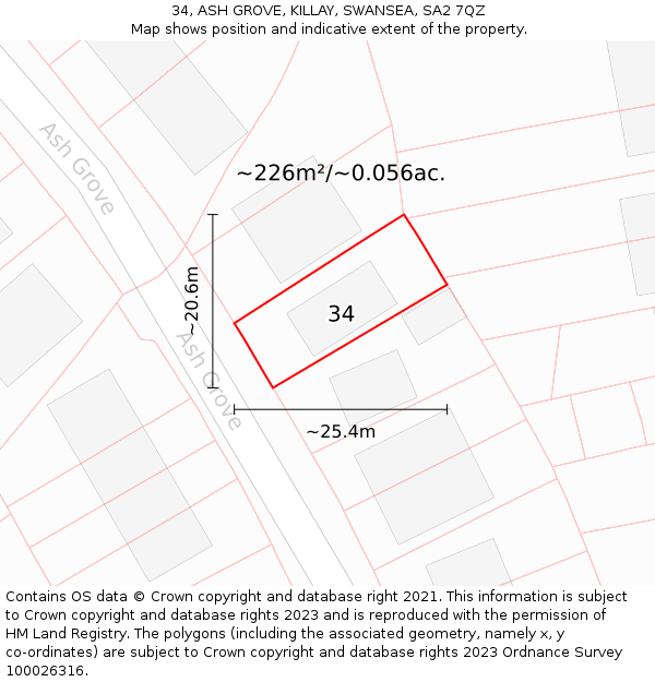 34, ASH GROVE, KILLAY, SWANSEA, SA2 7QZ: Plot and title map