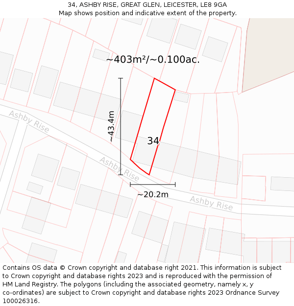 34, ASHBY RISE, GREAT GLEN, LEICESTER, LE8 9GA: Plot and title map