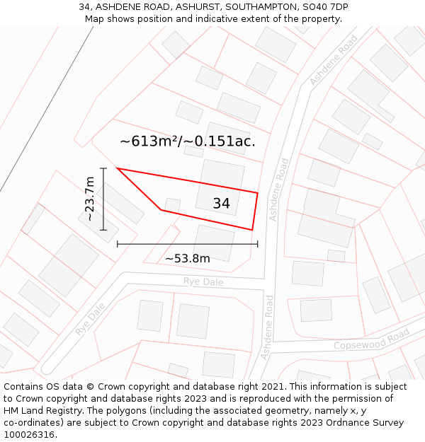 34, ASHDENE ROAD, ASHURST, SOUTHAMPTON, SO40 7DP: Plot and title map