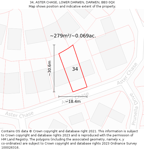 34, ASTER CHASE, LOWER DARWEN, DARWEN, BB3 0QX: Plot and title map