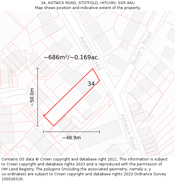 34, ASTWICK ROAD, STOTFOLD, HITCHIN, SG5 4AU: Plot and title map