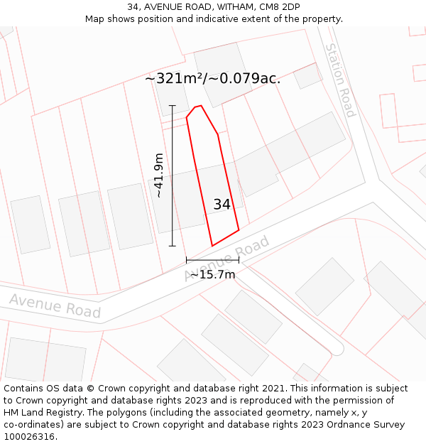 34, AVENUE ROAD, WITHAM, CM8 2DP: Plot and title map