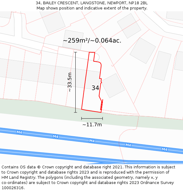 34, BAILEY CRESCENT, LANGSTONE, NEWPORT, NP18 2BL: Plot and title map