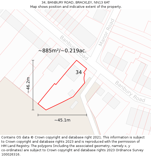 34, BANBURY ROAD, BRACKLEY, NN13 6AT: Plot and title map