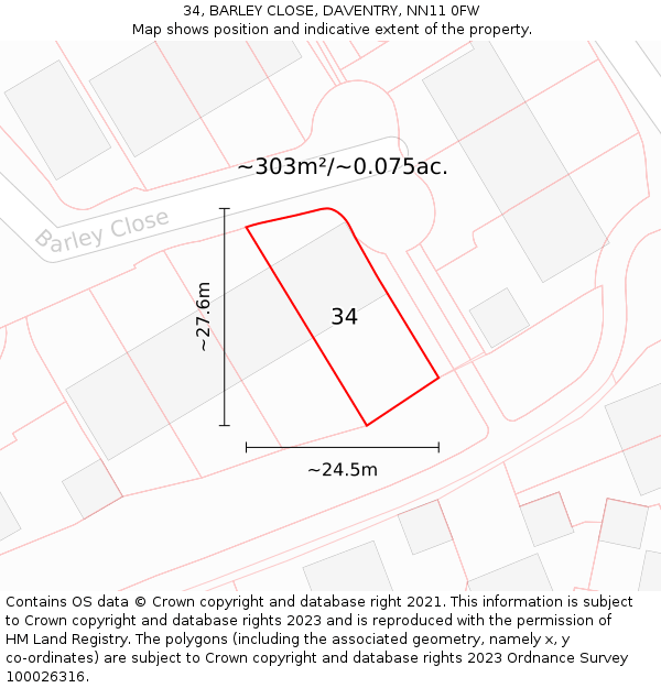34, BARLEY CLOSE, DAVENTRY, NN11 0FW: Plot and title map