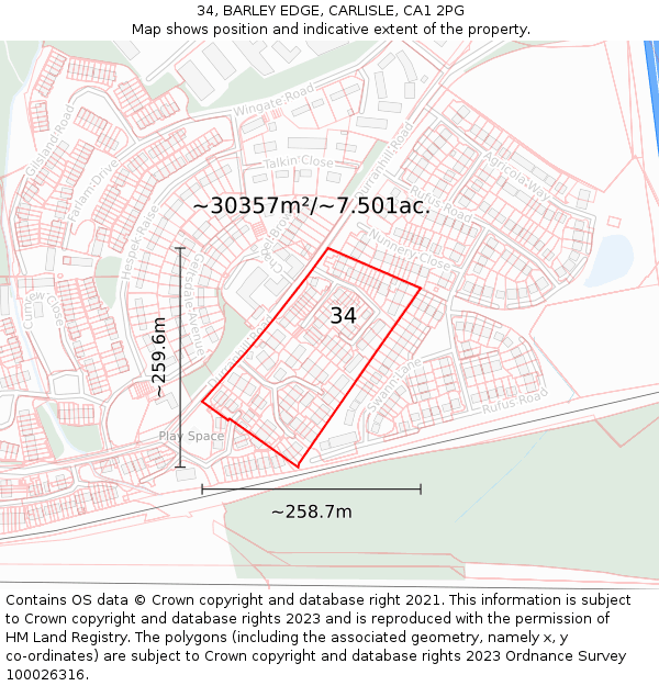 34, BARLEY EDGE, CARLISLE, CA1 2PG: Plot and title map