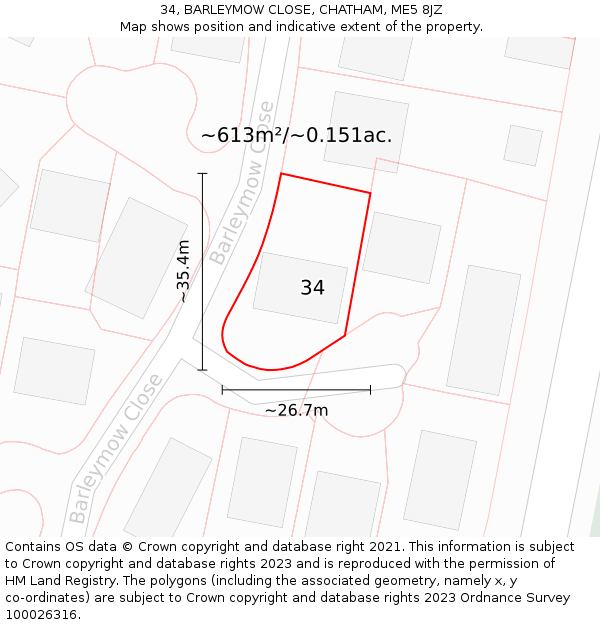 34, BARLEYMOW CLOSE, CHATHAM, ME5 8JZ: Plot and title map