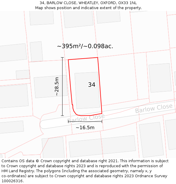 34, BARLOW CLOSE, WHEATLEY, OXFORD, OX33 1NL: Plot and title map