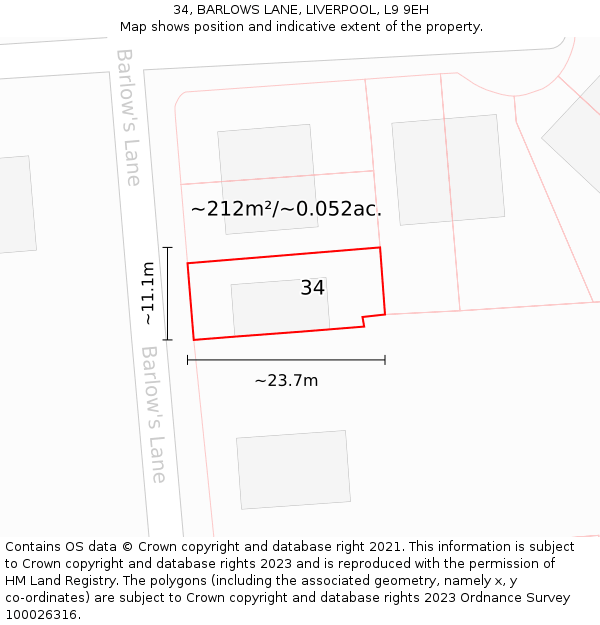 34, BARLOWS LANE, LIVERPOOL, L9 9EH: Plot and title map