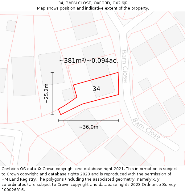 34, BARN CLOSE, OXFORD, OX2 9JP: Plot and title map