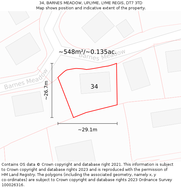 34, BARNES MEADOW, UPLYME, LYME REGIS, DT7 3TD: Plot and title map