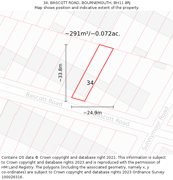 34, BASCOTT ROAD, BOURNEMOUTH, BH11 8RJ: Plot and title map