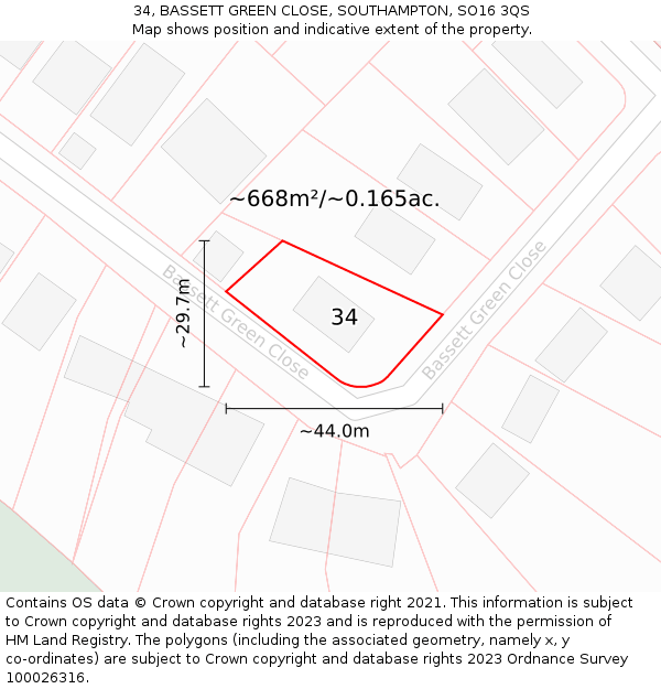 34, BASSETT GREEN CLOSE, SOUTHAMPTON, SO16 3QS: Plot and title map
