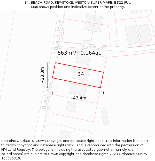 34, BEACH ROAD, KEWSTOKE, WESTON-SUPER-MARE, BS22 9UU: Plot and title map