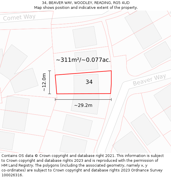 34, BEAVER WAY, WOODLEY, READING, RG5 4UD: Plot and title map