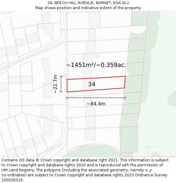 34, BEECH HILL AVENUE, BARNET, EN4 0LU: Plot and title map