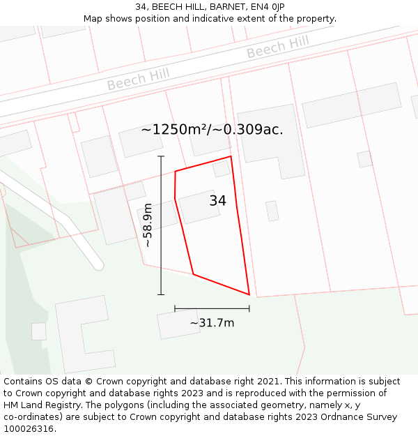 34, BEECH HILL, BARNET, EN4 0JP: Plot and title map