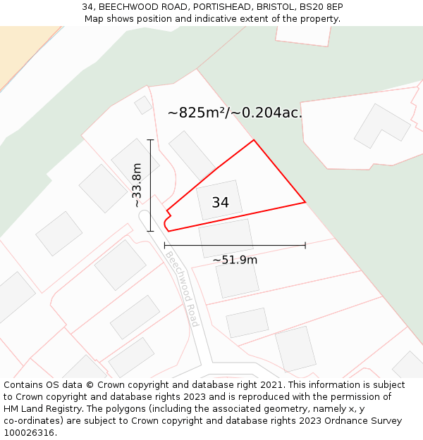 34, BEECHWOOD ROAD, PORTISHEAD, BRISTOL, BS20 8EP: Plot and title map