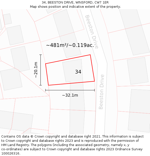 34, BEESTON DRIVE, WINSFORD, CW7 1ER: Plot and title map