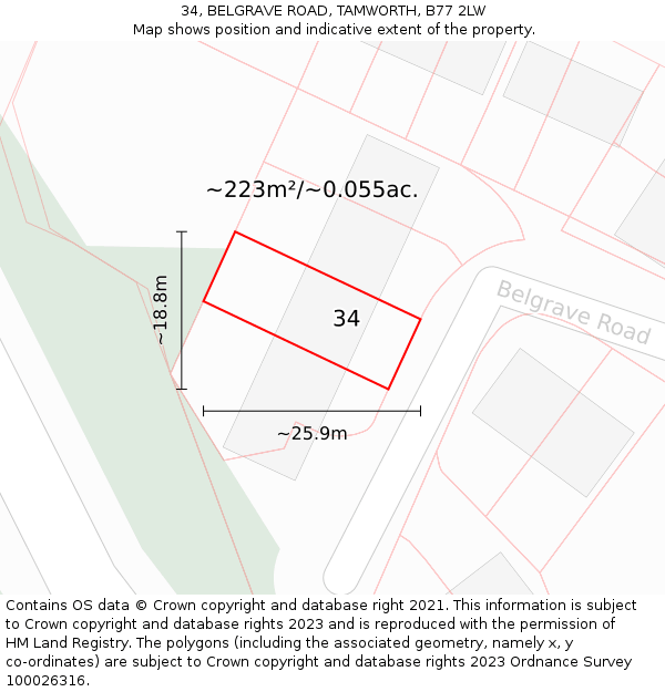 34, BELGRAVE ROAD, TAMWORTH, B77 2LW: Plot and title map