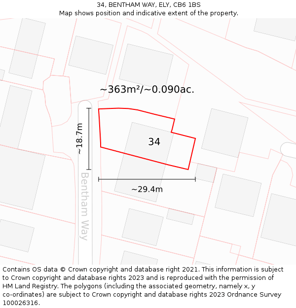 34, BENTHAM WAY, ELY, CB6 1BS: Plot and title map