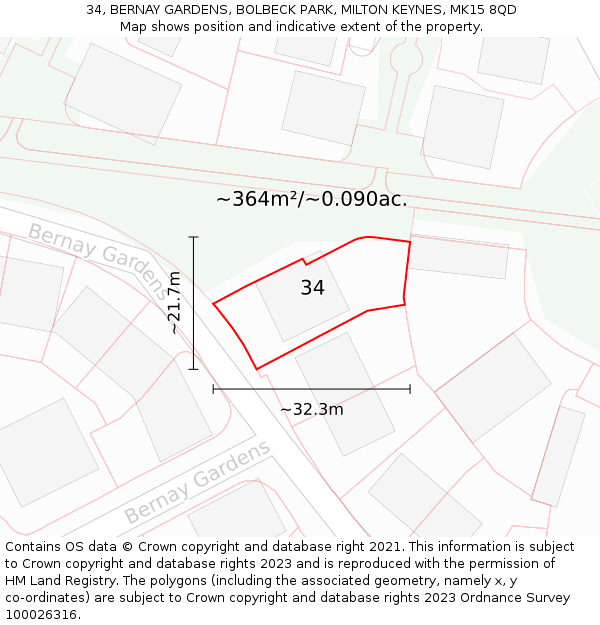 34, BERNAY GARDENS, BOLBECK PARK, MILTON KEYNES, MK15 8QD: Plot and title map