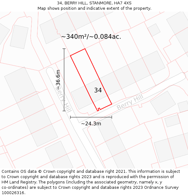 34, BERRY HILL, STANMORE, HA7 4XS: Plot and title map