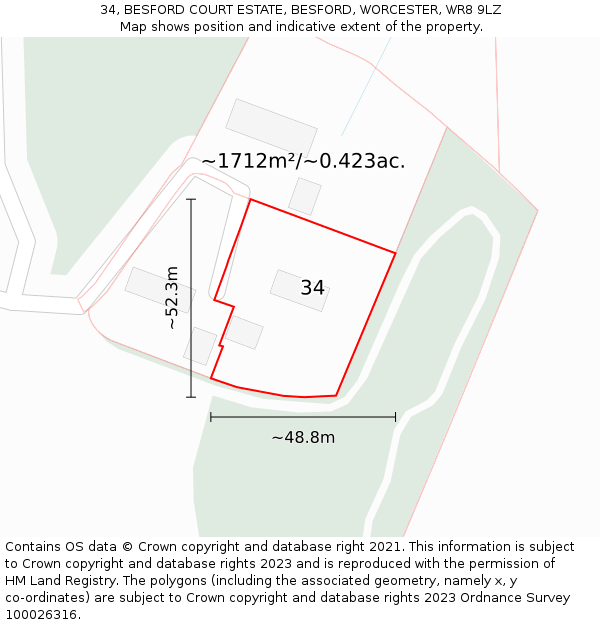 34, BESFORD COURT ESTATE, BESFORD, WORCESTER, WR8 9LZ: Plot and title map