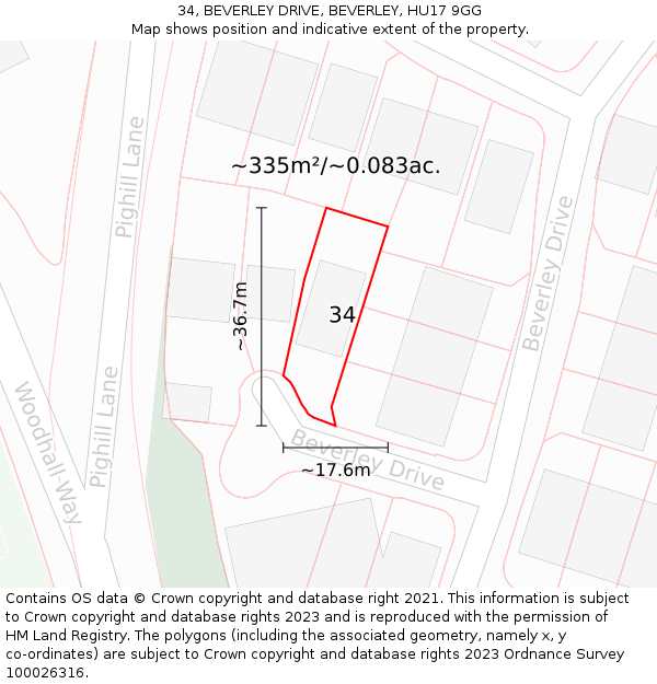 34, BEVERLEY DRIVE, BEVERLEY, HU17 9GG: Plot and title map