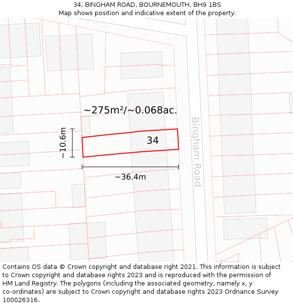 34, BINGHAM ROAD, BOURNEMOUTH, BH9 1BS: Plot and title map