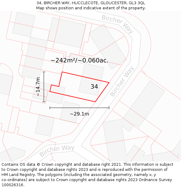 34, BIRCHER WAY, HUCCLECOTE, GLOUCESTER, GL3 3QL: Plot and title map