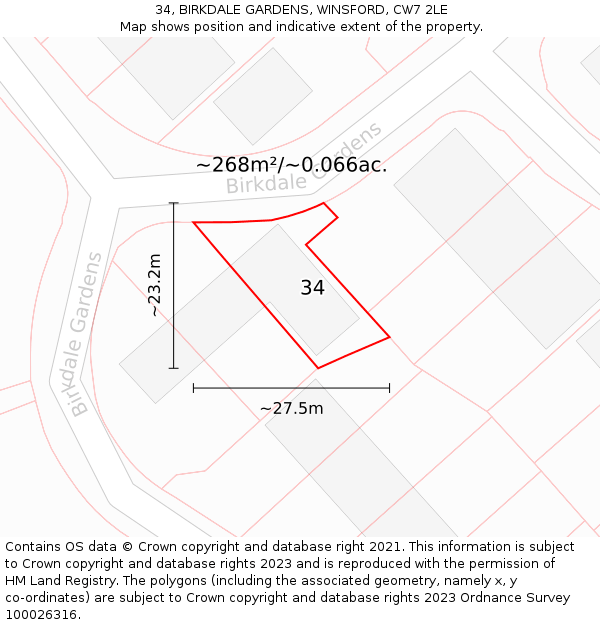 34, BIRKDALE GARDENS, WINSFORD, CW7 2LE: Plot and title map